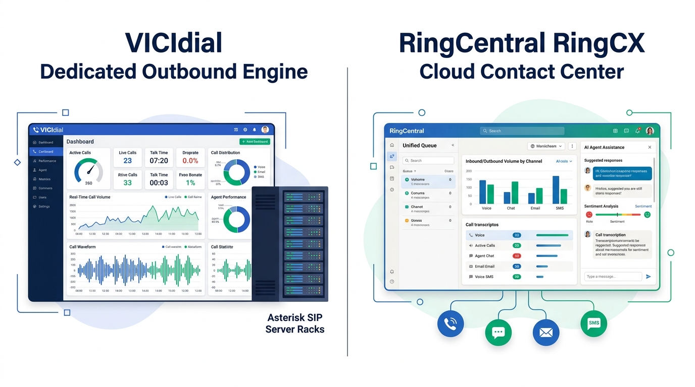 VICIdial vs RingCentral RingCX Comparison Architecture